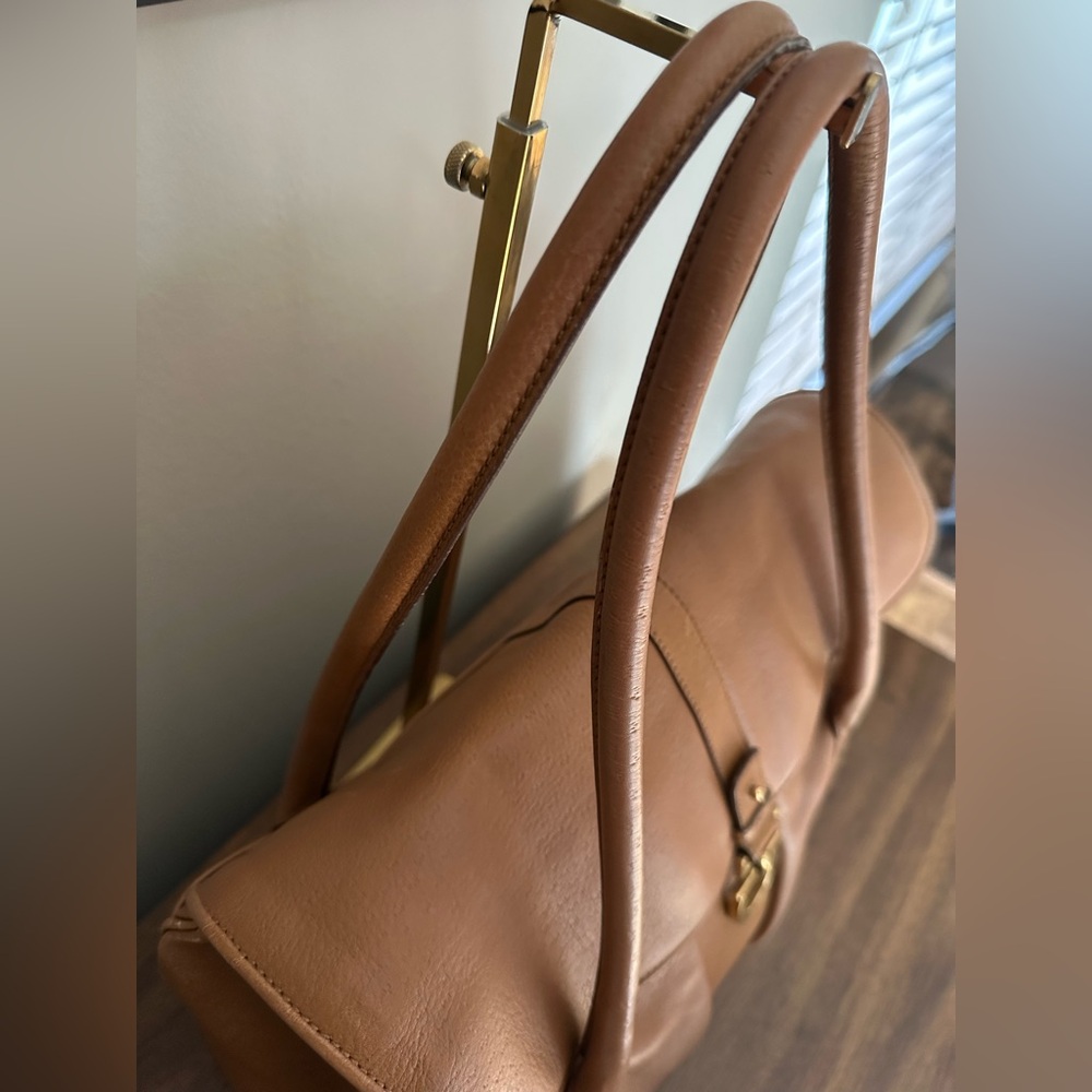 SALVATORE FERRAGAMO Tan Brown Leather Gancini Satchel Flap Bowler Bag Italy - Picture 3 of 10